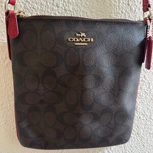 Coach Signature Brown and Red Crossbody Bag